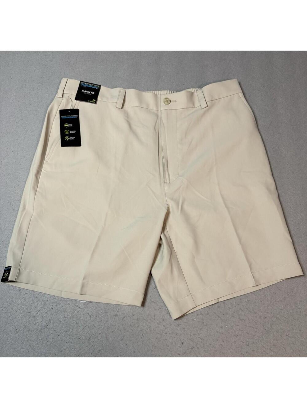 Roundtree & Yorke Performance Men’s Khaki Golf Shorts Size 36 Classic Fit Stretc